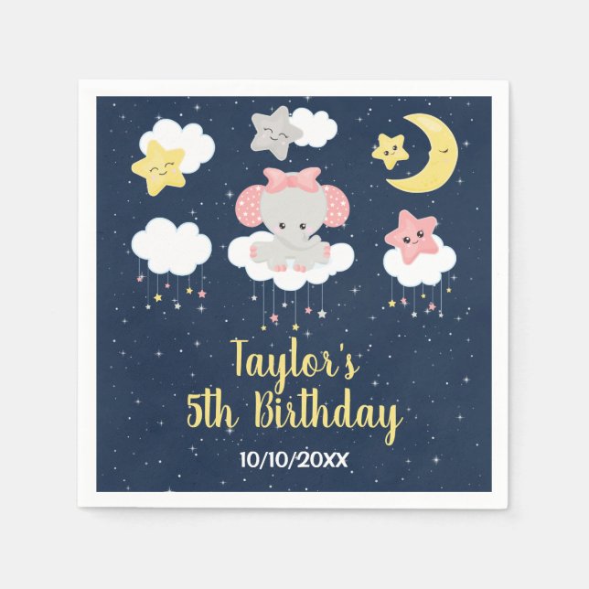 Elephant Pink and Navy Birthday Party Napkin (Front)