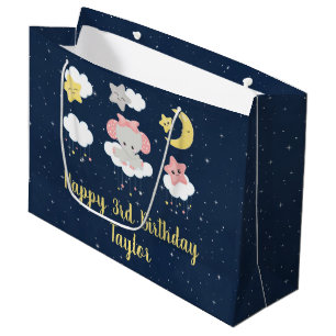 Elephant Pink and Navy Happy Birthday Large Gift Bag