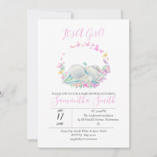 Elephant Pink Baby Shower Butterflies Invitation