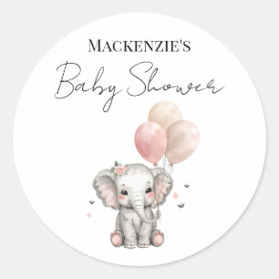 Elephant & Pink Balloons Girl Baby Shower Classic Round Sticker