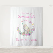  Elephant Pink Butterflies Baby Shower Backdrop