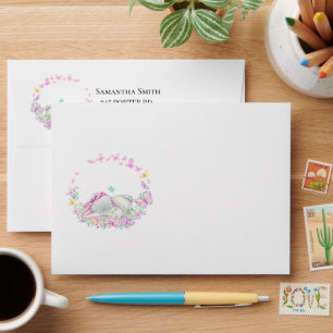 Elephant Pink Butterflies Baby Shower Envelope