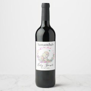 Elephant Pink Butterflies Baby shower  Wine Label