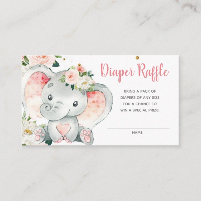 Elephant Pink Floral Diaper Raffle Enclosure Card (Front)