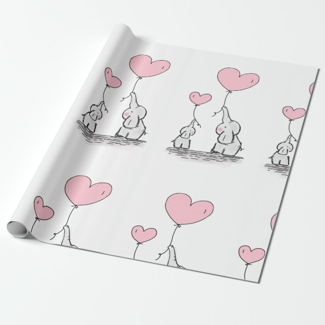 Elephant Pink Mother and Child  Baby Shower Wrappi Wrapping Paper (Unrolled)