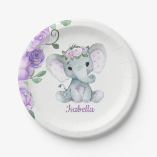 Elephant Plate for Baby Shower, Birthday, purple