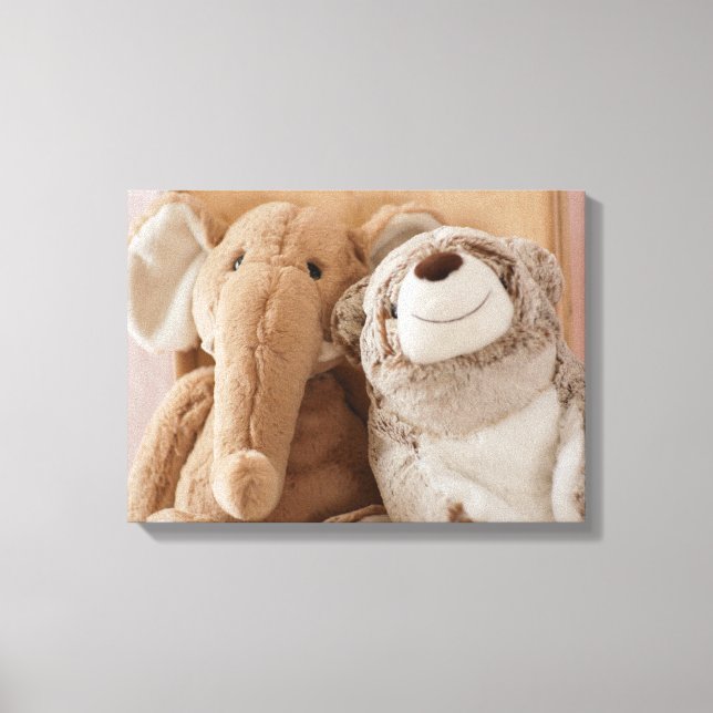 Elephant Plush Toy and Teddy Bear Friends Canvas Print (Front)