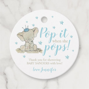 Elephant Pop it when she Pops Favour Tags Baby Boy