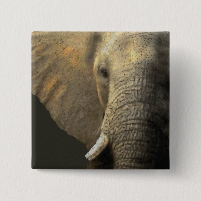 Elephant Portrait 2 Inch Square Button (Front)