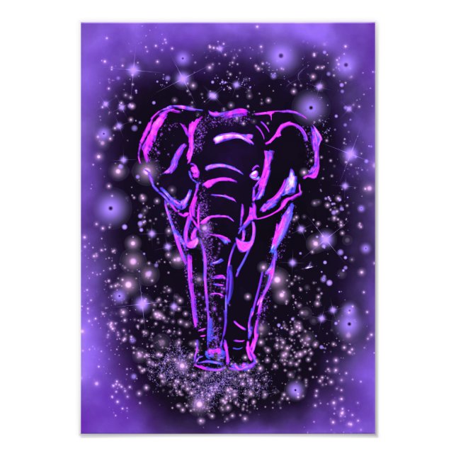 Elephant Poster In Purple Pink Starry Night (Front)