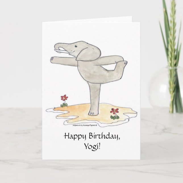 Elephant Practicing Yoga Dancer's pose Card (Front)