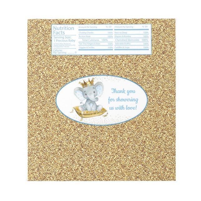 Elephant Prince Baby Shower Candy Bar Wrappers Notepad (Front)