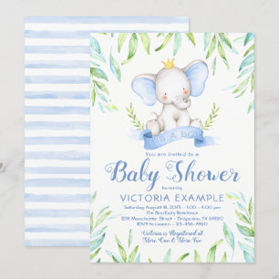 Elephant Prince Baby Shower Invitations