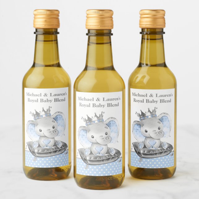 Elephant Prince Baby shower Mini Étiquettes de vin (Bouteilles)