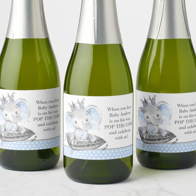 Elephant Prince Baby Shower Mini Sparkling Wine La Sparkling Wine Label (Creator Uploaded)