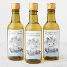 Elephant Prince Baby Shower Mini Wine Labels