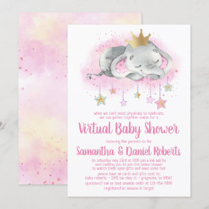 Elephant Princesse Baby shower virtuel Invitation