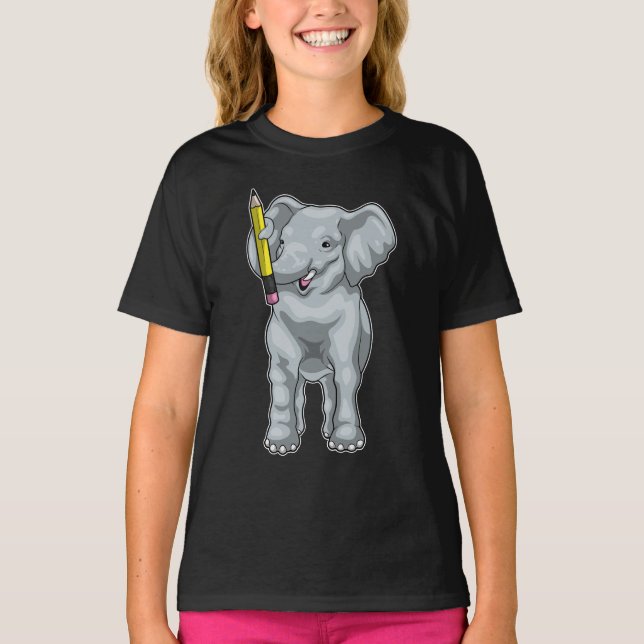 Elephant Pupil Pencil School T-Shirt (Front)