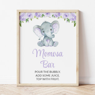 Elephant, Purple Flowers, Baby Shower Momosa Bar Poster