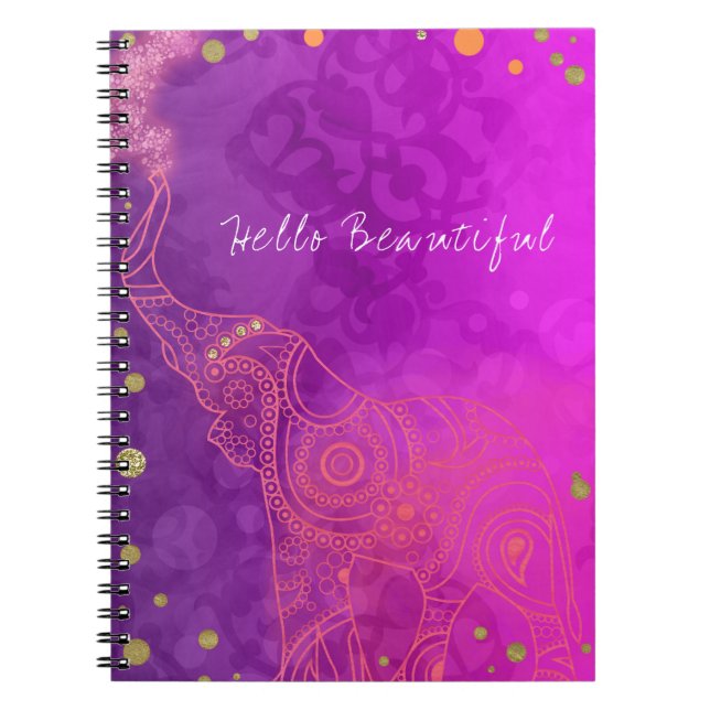 Elephant Purple Pink Orange & Gold Custom Chic Notebook (Front)
