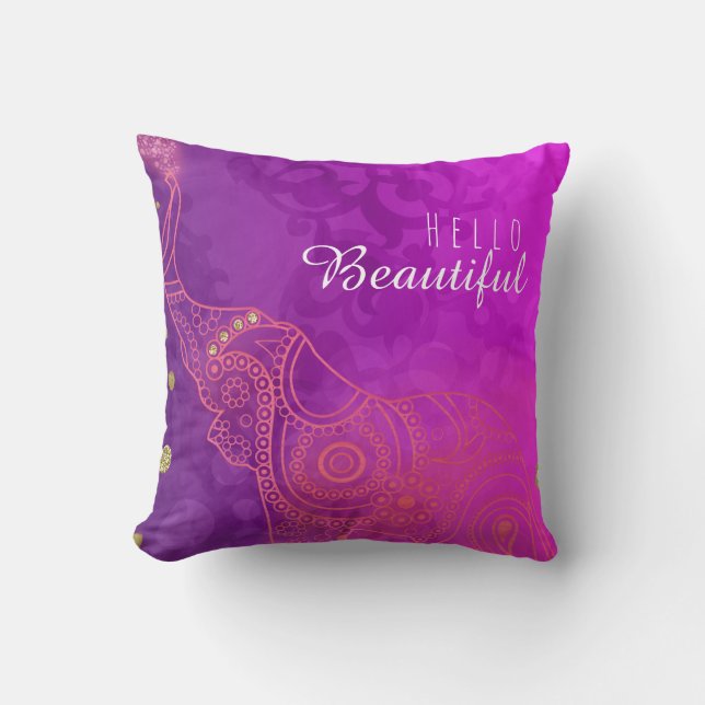 Elephant Purple Pink Orange & Gold Custom Chic Throw Pillow (Front)