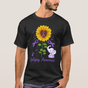 Elephant Purple Ribbon Epilepsy Awareness Sunflowe T-Shirt