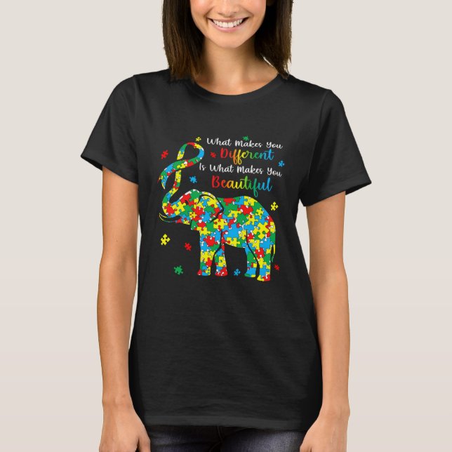 Elephant Puzzle What Makes You Different Autism Aw T-Shirt (Front)