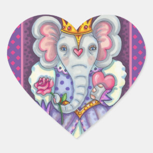 ELEPHANT QUEEN OF HEARTS AND ROSES ROYAL VALENTINE HEART STICKER