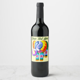 Elephant Rainbow Colours Patchwork Wine Label