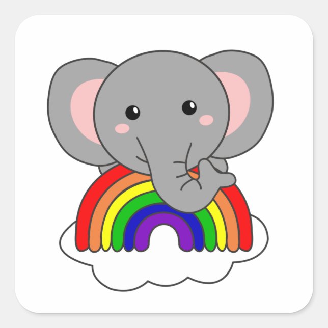Elephant Rainbow Sweet Animals Colourful Elephants Square Sticker (Front)
