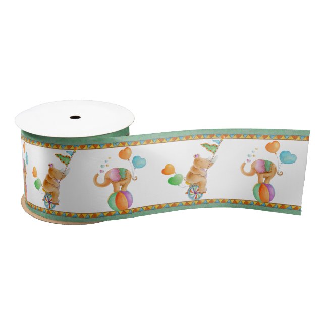 Elephant rhino circus brown art baby shower satin ribbon (Spool)