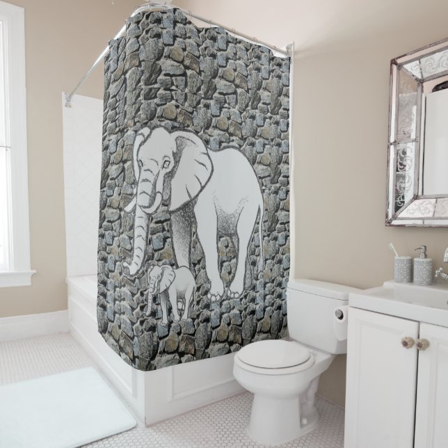 Eléphant rideau de douche (En situation)