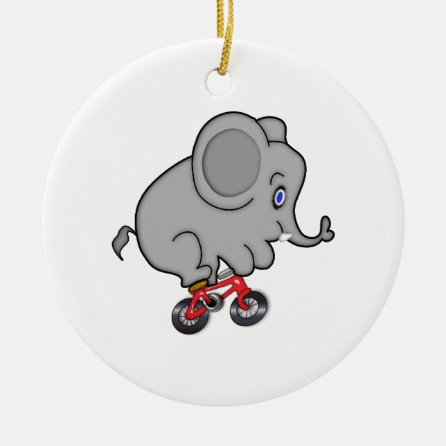 Elephant Riding a Bike Ceramic Ornament (Front)