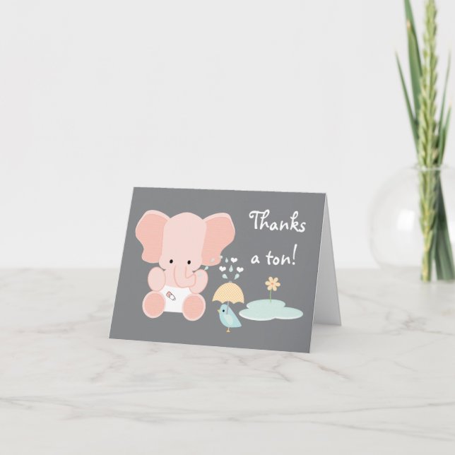 Eléphant rose bébé et Merci de Baby shower d'oisea (Devant)
