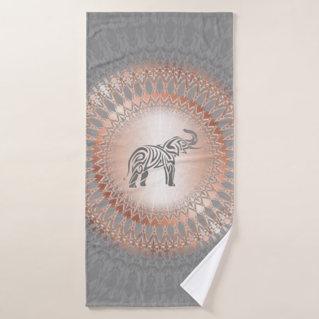 Eléphant rose Gold Grey Mandala (Serviette de bain)