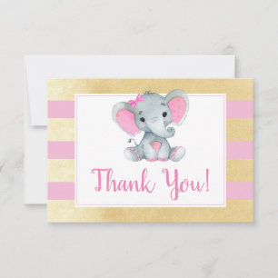Eléphant rose Or Carte de remerciements douche Ann