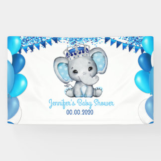 Éléphant royal avec Baby shower de bannières bleu 