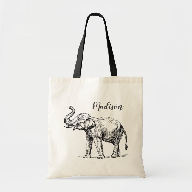 Elephant Sac fourre-tout personnalisé. Eléphant gr (Devant)
