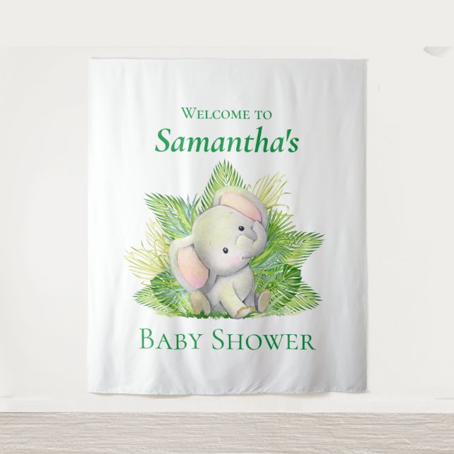 Elephant Safari baby Shower Backdrop Tapestry (Front)