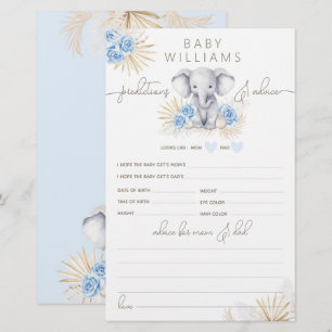 Elephant Safari Baby Shower Boy Prediction Game