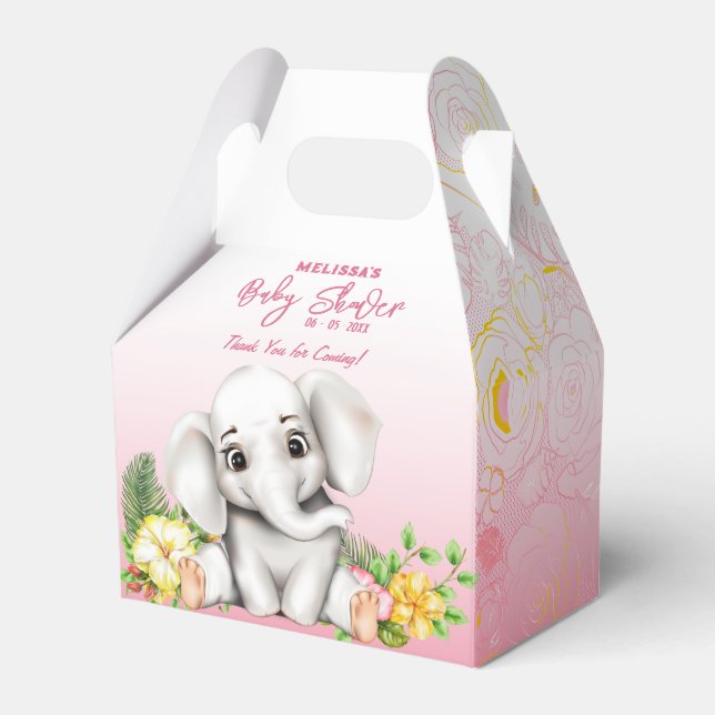 Elephant Safari Baby Shower Favor Box (Front Side)