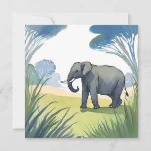 Elephant Safari Beautiful Nature Watercolor Card
