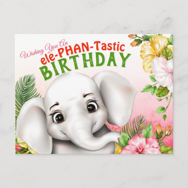 Elephant Safari Birthday Postcard (Front)