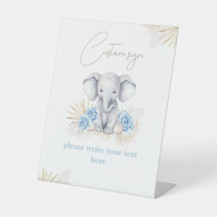 Elephant Safari Boho Blue Baby Shower Custom Sign