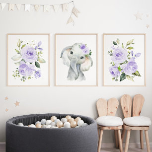 Elephant, Safari, Fleurs violettes, Neutre Genre