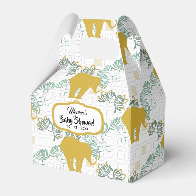 Elephant Safari Floral Jungle Zoo Baby Shower Favor Box (Front Side)