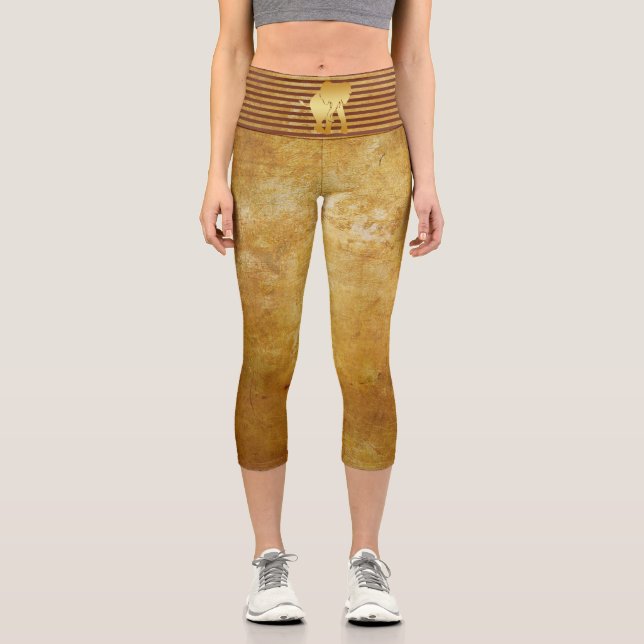 Elephant Safari  Gold Capri Leggings (Front)