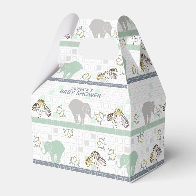 Elephant Safari Green | Baby Shower Favor Box (Front Side)