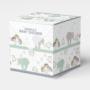 Elephant Safari Green Baby Shower Favor Box