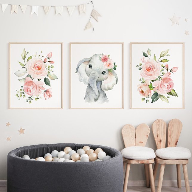 Elephant, Safari, Pink Flowers, Girl Nursery (Creator Uploaded)